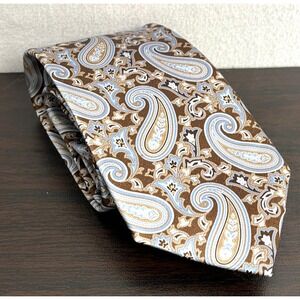 BEREND DEWITT 100% Silk‎ Tie Brown Blue Paisley Print Made in Italy 3.5" x 58"